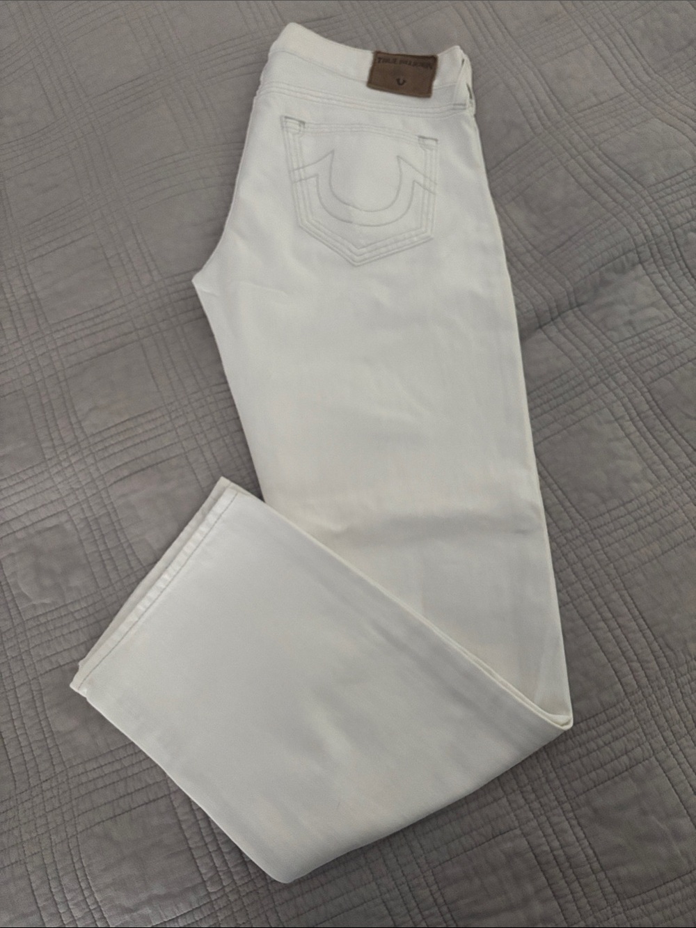 True Religion White Relaxed Straight-Leg Jeans with Signature Back Stitch